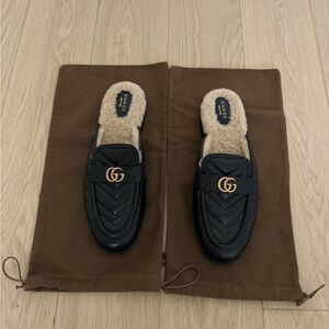 Gucci Marmont Leather Shearling Slides size 41